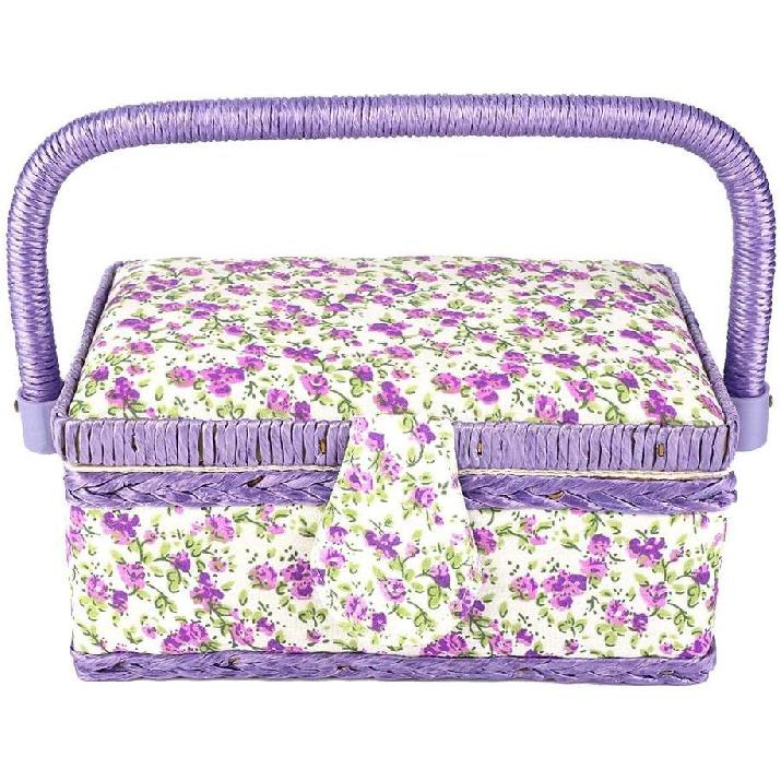 

Винтажные средние швейные корзины с вкладышем и швейными принадлежностями Органайзер для швейной коробки Женский швейный набор Корзины Подарки для квилтинга и починки