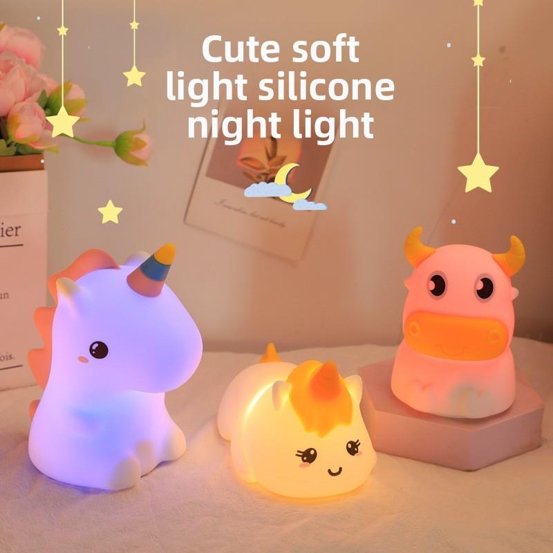 Cat Dinosaur Unicorn Silicone Night Light Mushroom Dog Lamp Kids Room Decor Gift