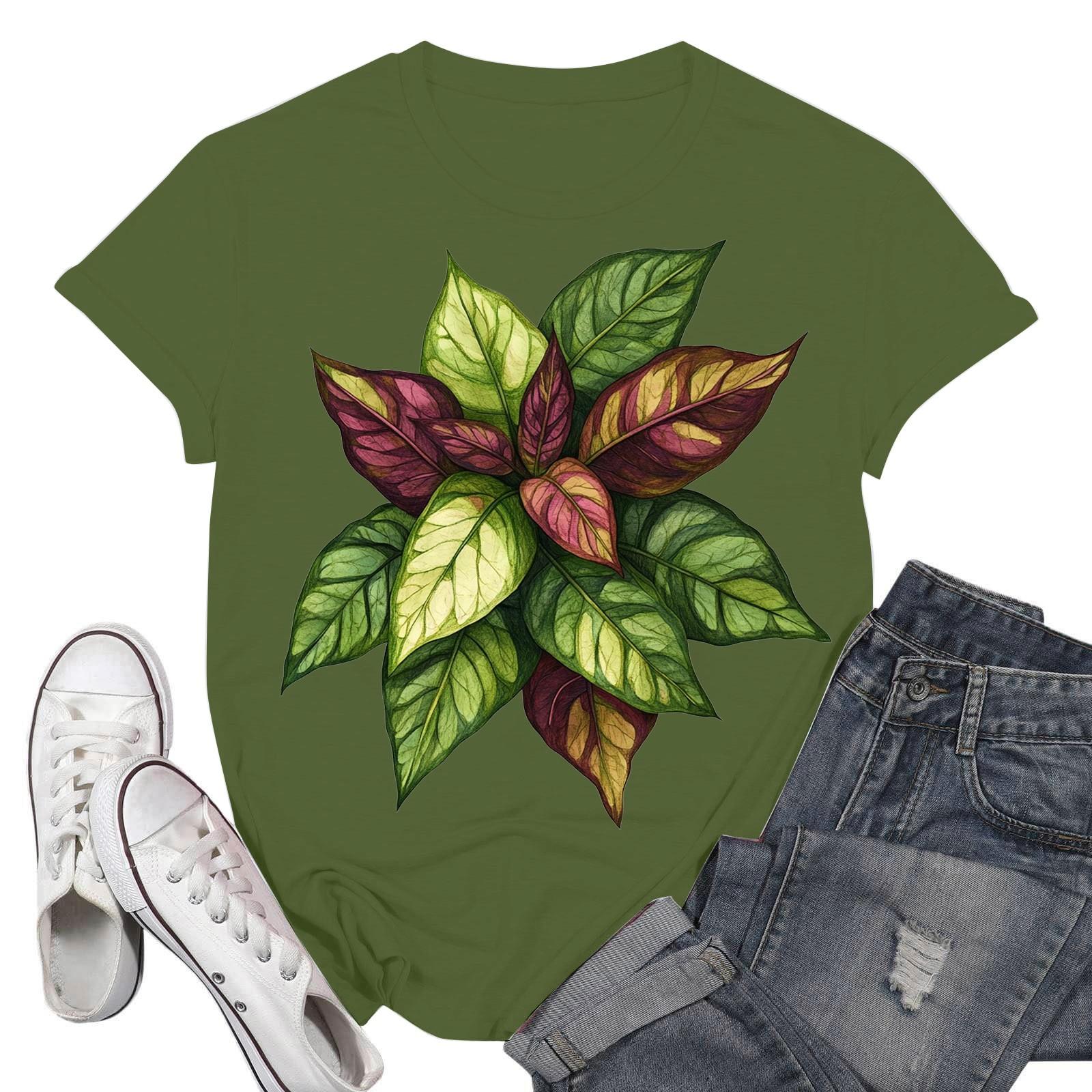 

Женские модные повседневные пуловеры с короткими рукавами и круглым вырезом с принтом L армия зеленый