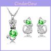 Cat 3pcs Crystal Shaped Necklace Earrings Jewelry Set Gift Teen Girls Women For