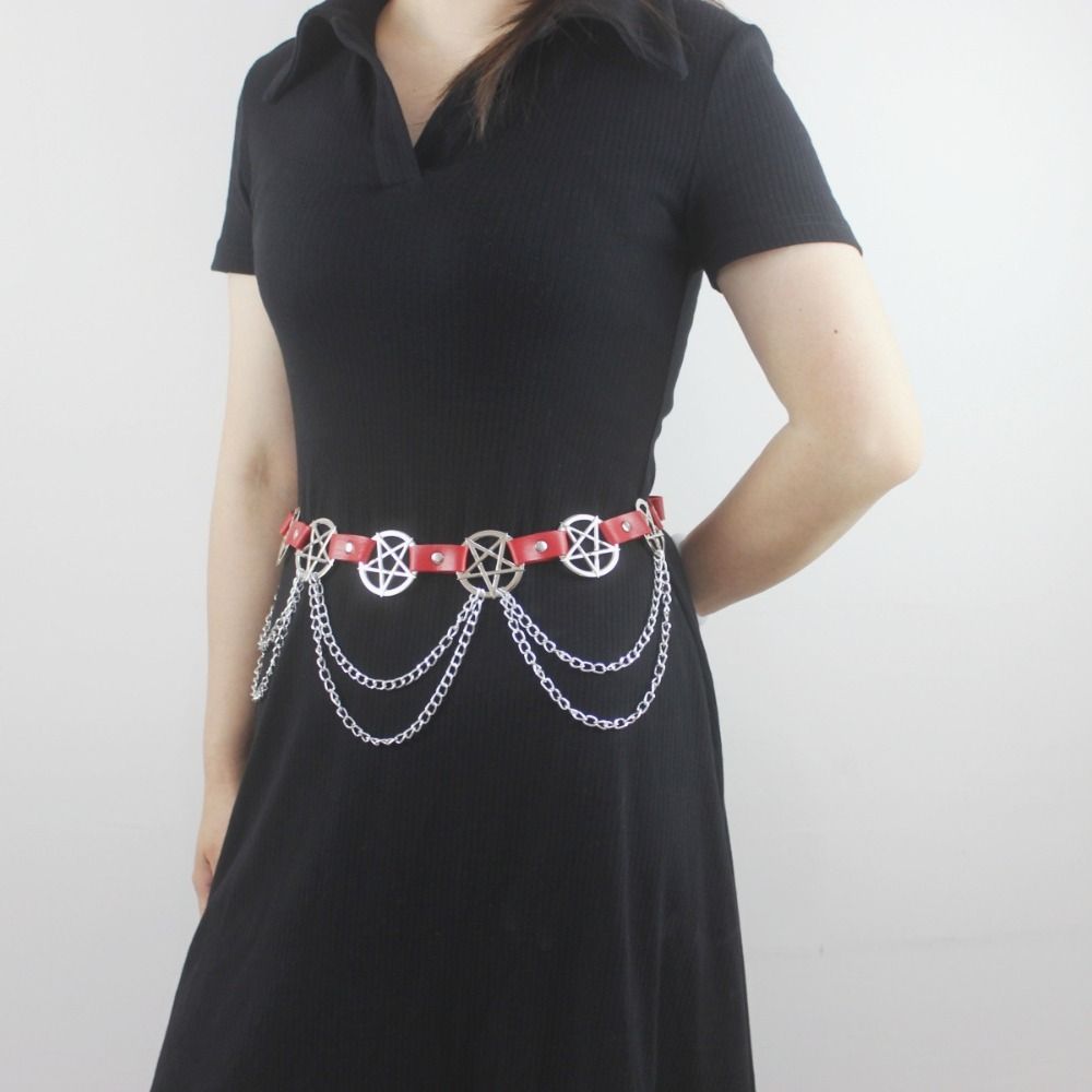 Y2K Pentagram Metal Chain  for Women Streetwear Dress Waist Accessory