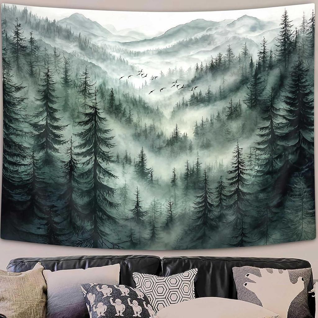 Fantasy Forest Tree Butterfly Wall Hanging Fairy Magical Enchanted Jungle Waterfall Mushroom Tapestry for Bedroom Living Room