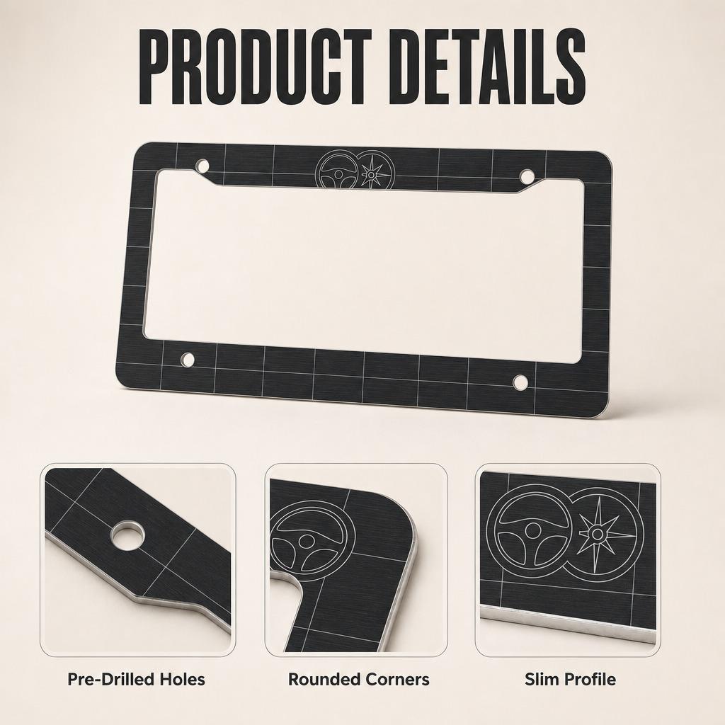 Metal Tag Frame Auto License Bracket Graphite Steering Wheel Icon Aluminum Print Car Custom Print