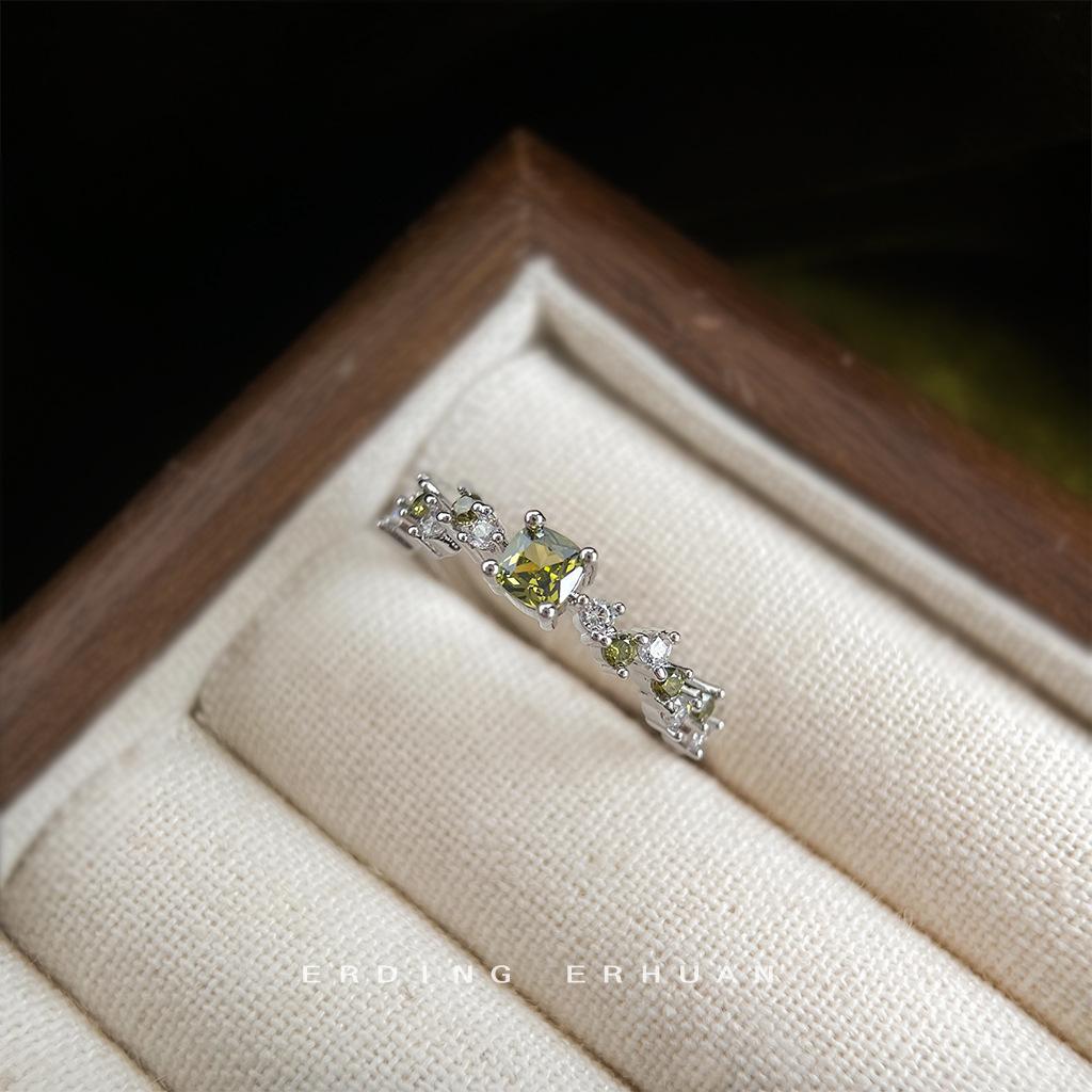 French olive green zircon opening adjustable plated real gold color retention ring new index finger ring