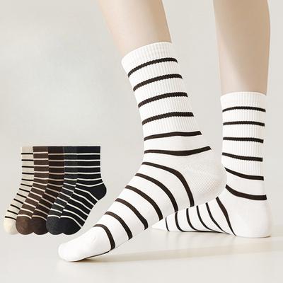 Damen Frühling Sommer Dünn Gestreift Schweißabsorbierend Deodorierend Knochenlos Mondröhre Baumwollsocken
