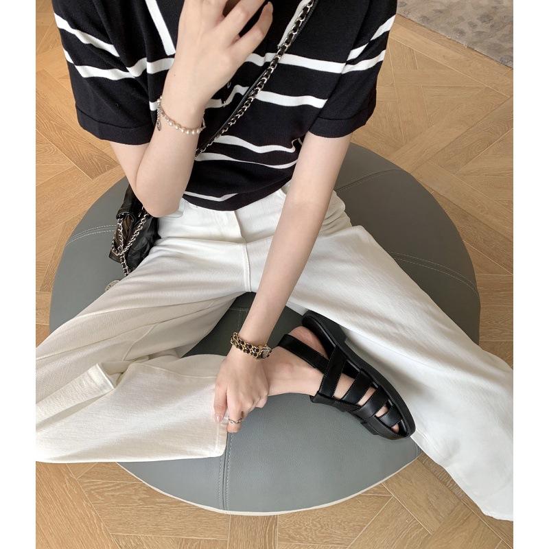 Sheepskin version of ugly leather bag head half drag woven hollow flat sandals women's pig cage cool slippers