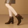 Square Toe Suede Block Heel Booties Autumn New Skinny Boots Versatile Medium Heel Plus Size Women's Naked Boots