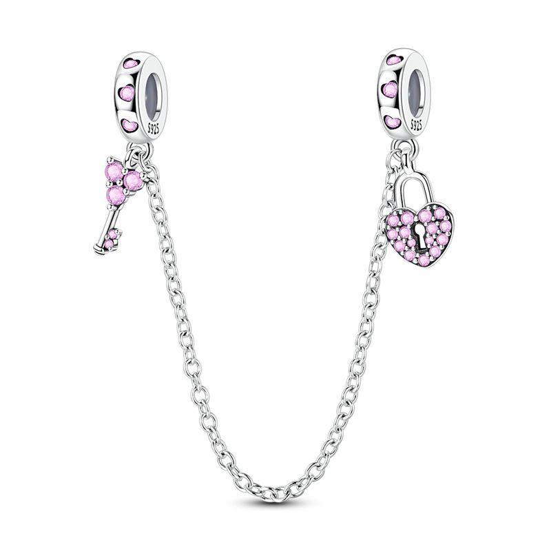 Original 925 Silver Lock&Key Charms Lucky Heart Shaped Key Beads Pendants Fit Bracelet DIY Fine Jewelry Gift