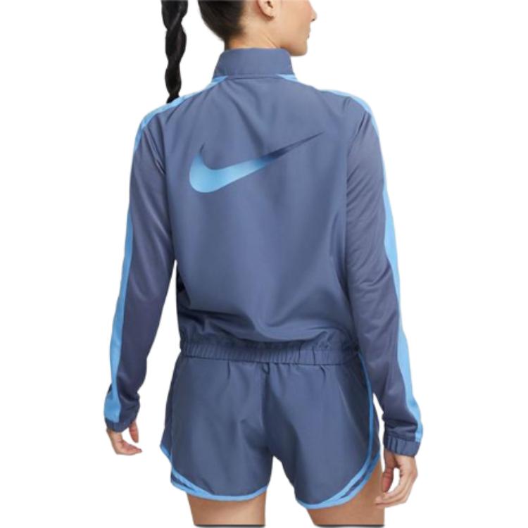 Nike Logo Printed Stand Collar Zip Long Sleeve Jacket Women jackets Light-Blue DX1038-491