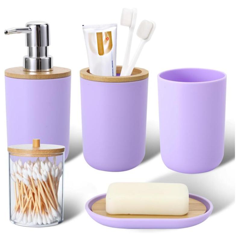 Bathroom Accessories Set - with Trash Can Toothbrush Holder Soap Dispenser Soap and Lotion Set Tumbler Cup