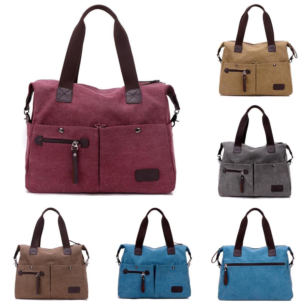 Korean Style Canvas Womens Casual Shoulder Bag With Zipper Pockets For Daily Use