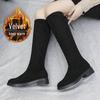 2025 Autumn Women's Black Over-the-Knee Knight Boots with Thick Soles and Elastic Detail