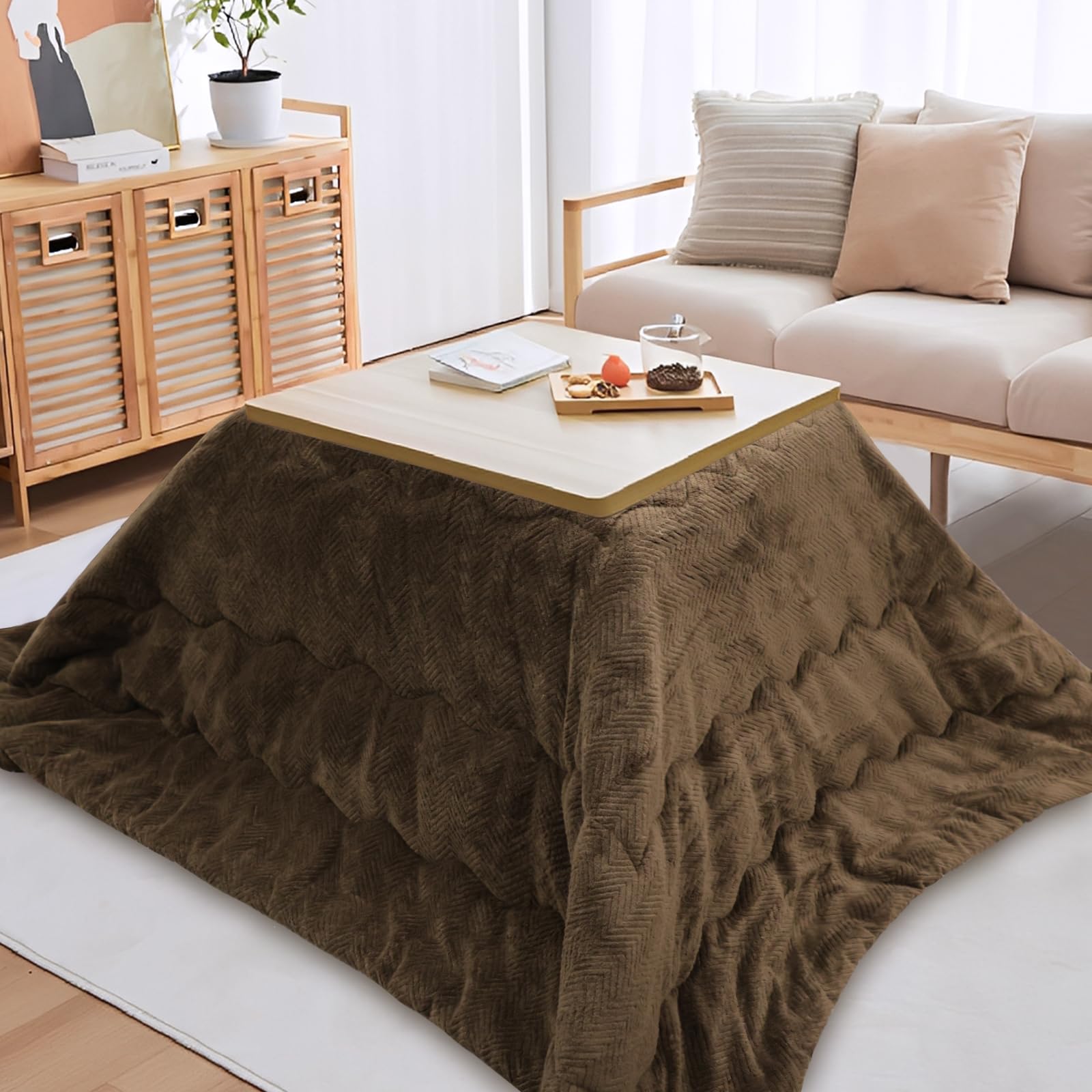 Orbezil Kotatsu Futon, Square, Single, Kotatsu Comforter, Winter Kotatsu Futon, Flannel Futon, Warm Filling, Fluffy, Shedding-Resistant, Anti-Static,