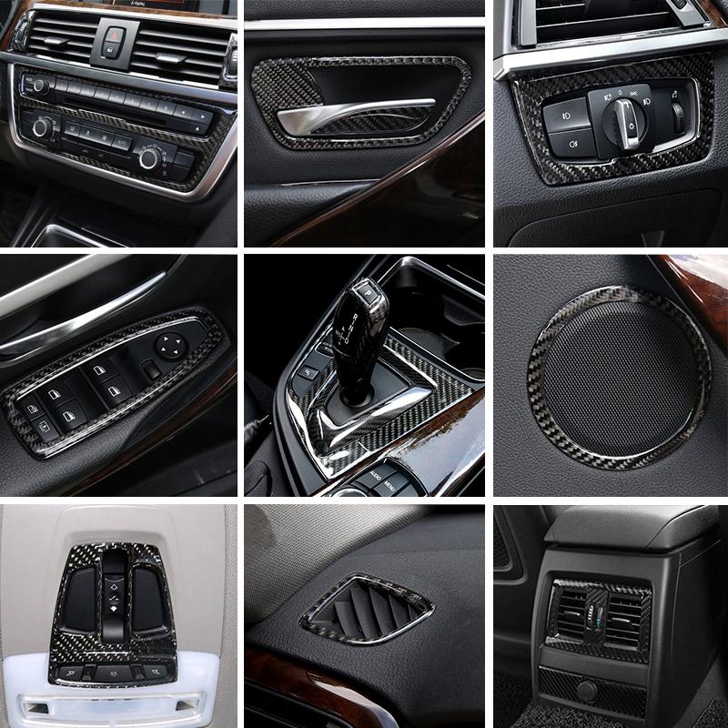 Car Styling Carbon Fiber Interior Button Panel Decoration Cover Trim Sticker Frame For BMW 3 Series F30 3gt F34 F32 Accessories