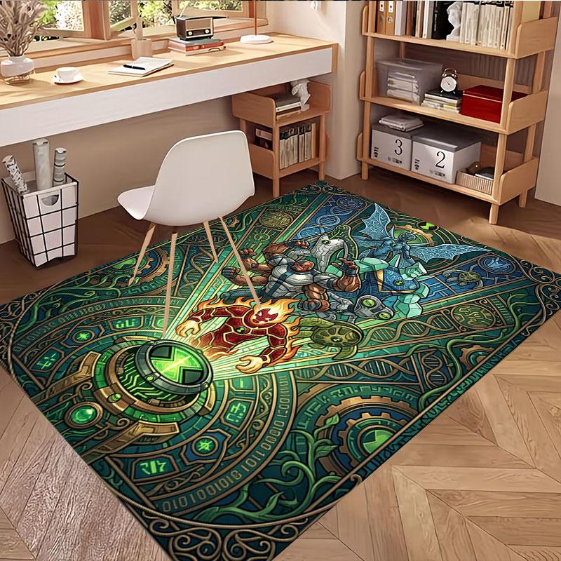 Ben 10 Cartoon Print Rug, Washable Floor Carpet, For Entryway Dorm Laundry Room Office Study, Home Decor Birthday Christmas Gift