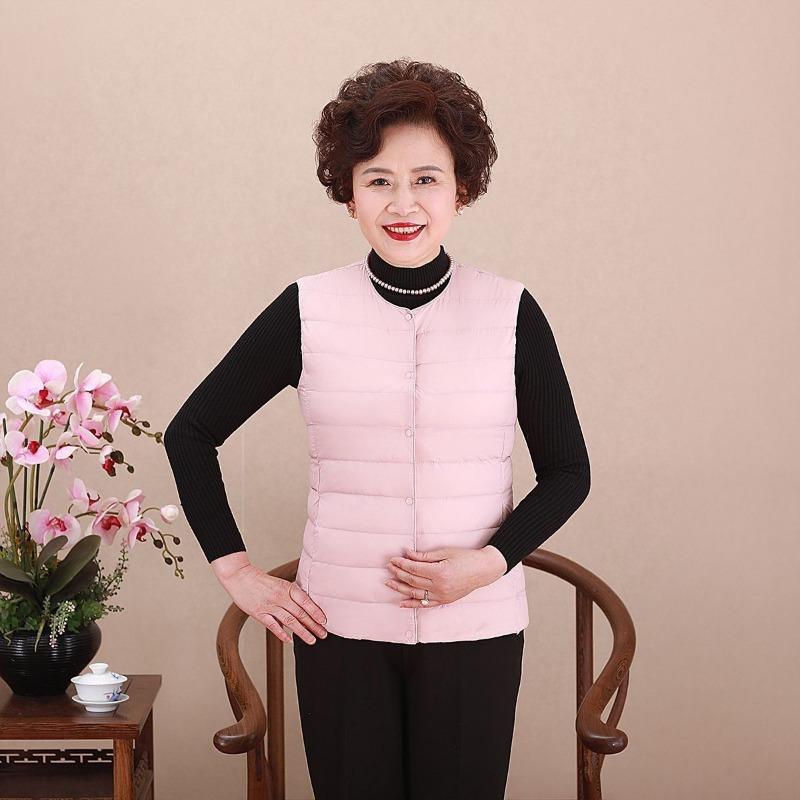 Middle-aged Vest Mother Light and Thin Crew Neck Down Jacket Liner Down Vest Women's Clothing Large Size Warm Vest Vest Vest