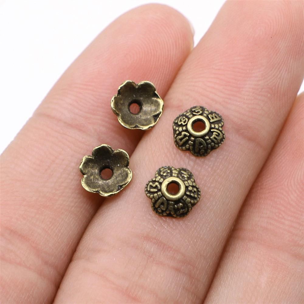 50pcs Tibetan Antique Silver Color Flower Bead End Caps For Jewelry Making Findings Needlework DIY Accessories Wholesale