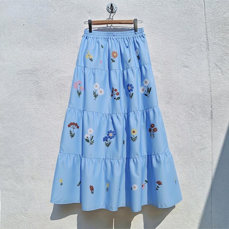 

ZANZEA Женские повседневные длинные юбки свободного кроя с эластичной талией и цветочным принтом 5XL синий