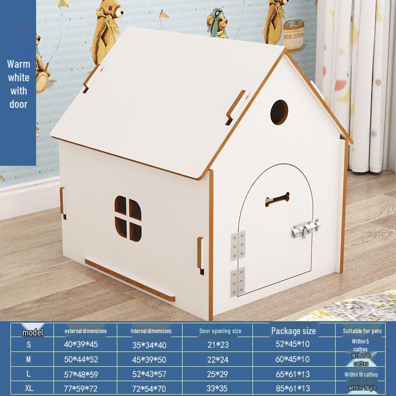 Four-Season Wooden Pet House: Indoor Cat Bed & Small Dog Kennel with Door