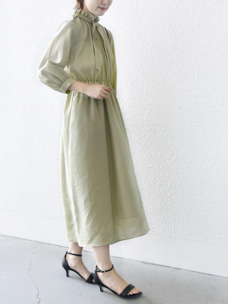 SHIPS for women Gathered Bow Light One Size Dress, Neck, 3/4 Sleeves, Tie, Green, 314514732,