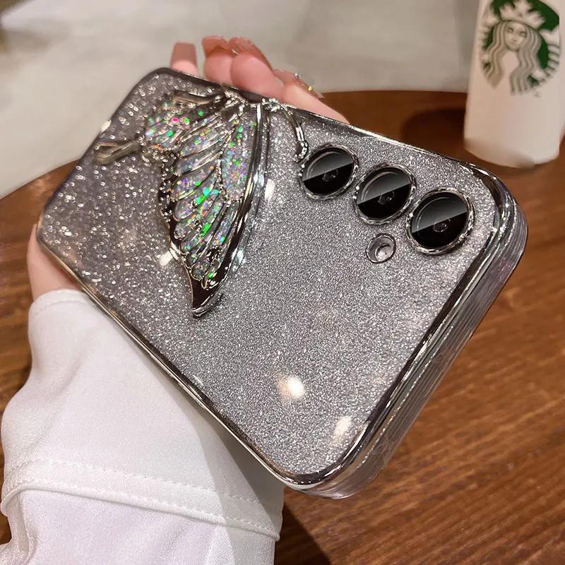 Quicksand Butterfly Glitter Case For Samsung Galaxy A55 A34 A14 A15 A35 A25 A54 S23 Plus S24 FE S25 Ultra Shockproof Cover
