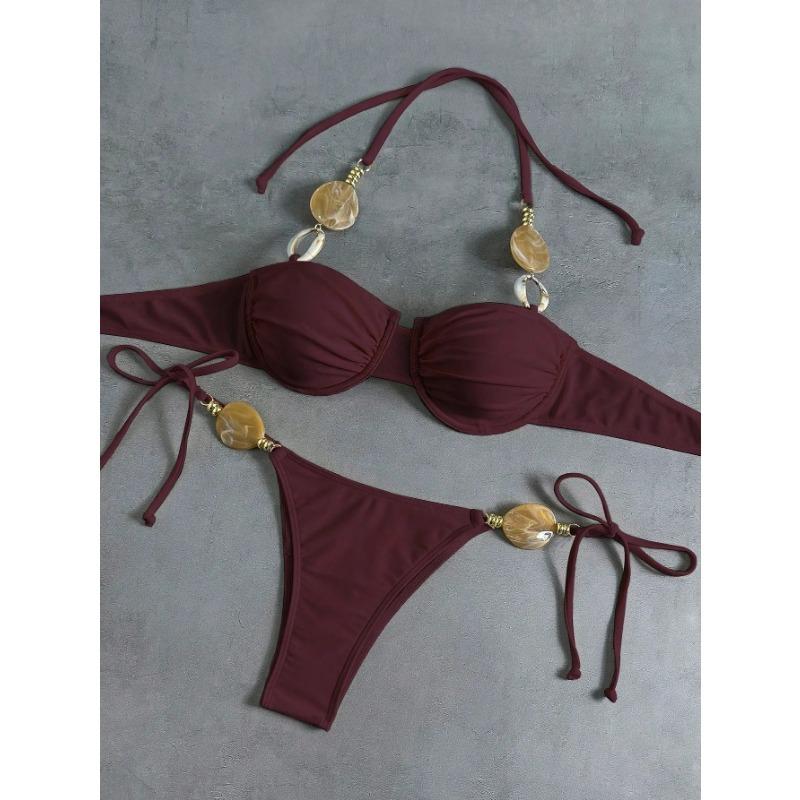Damen S Sexy Neckholder Rückenfrei Unifarben Bikini-Set