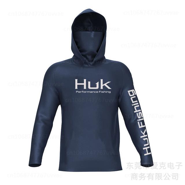 HUK fishing suit men's hoodie summer sun protection long sleeve fishing top with mask outdoor sports fishing shirt