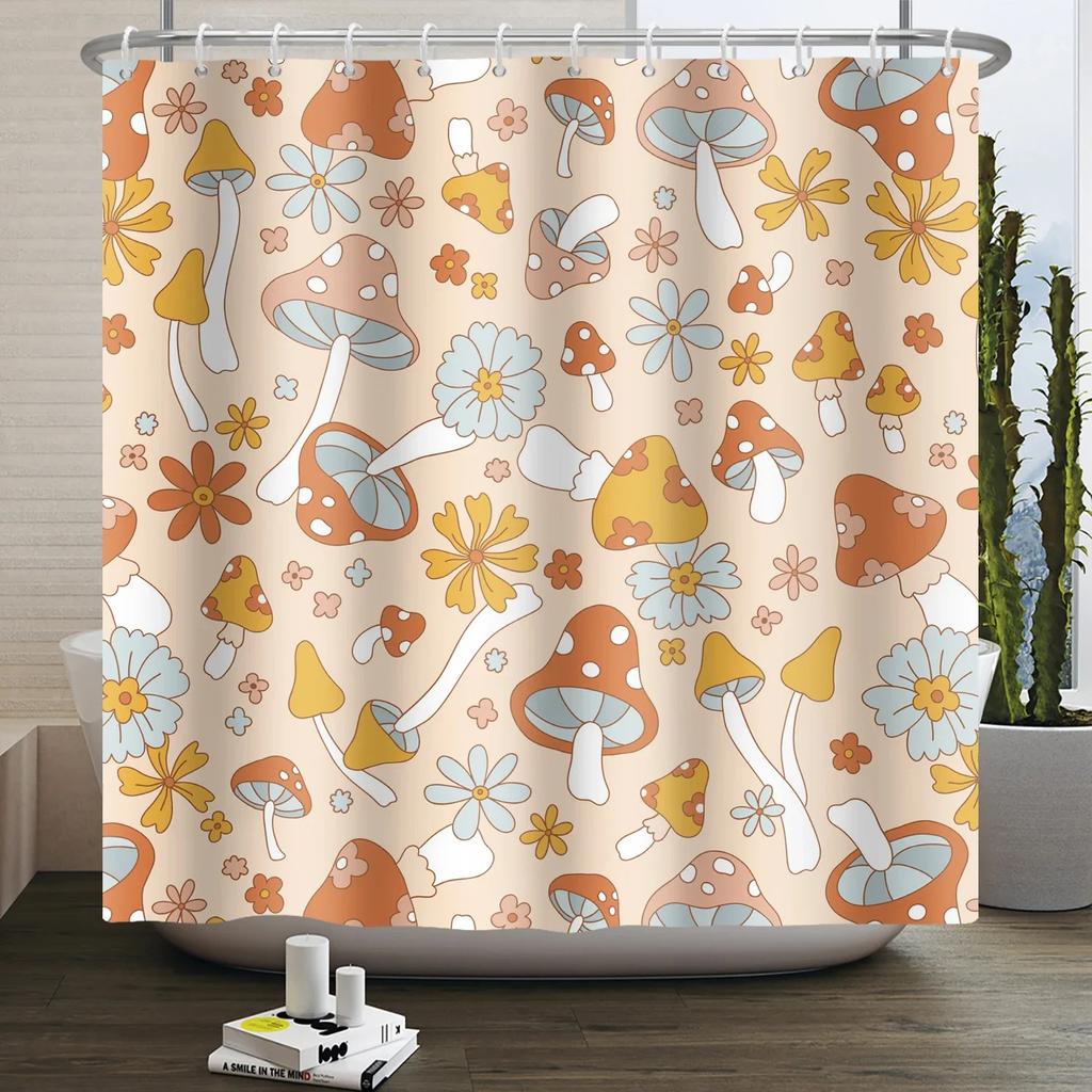 Mushroom Shower Curtain Flower Green Leaf Plant Forest Butterfly Botanical Floral Squirrel Aesthetic Waterproof Bathroom Curtain