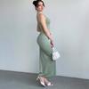 Letnia Casualowa Gładka Bezrękawnikowa Sukienka Długa Bodycon z Dekoltem w Szpic - Europejska i Amerykańska Modna Dopasowana