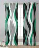 Solid Abstract Line Gradient Emerald Green Sheer Curtains for Living Room Decor Window Curtains Kitchen Tulle Voile Curtains