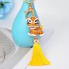 Chinese Red Tassel Dancing Lion Keychain with Rhinestone Charm