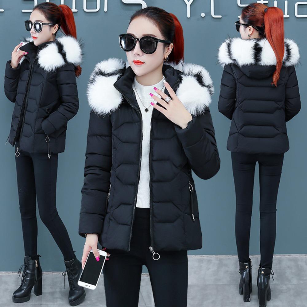 New Women's Cotton-padded Jacket Short Jacket Large Fur Collar Removable Hat Women's Down Cotton-padded Jacket Women's Large Size Cotton-padded Jacket