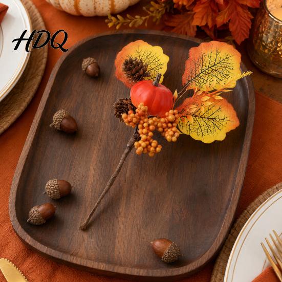 Orange Yellow Maple Leaves Autumn Flower Bouquet Artificial Fall Floral Picks with Pumpkins Rustic Decoration Berries Pine Cones for Thanksgiving