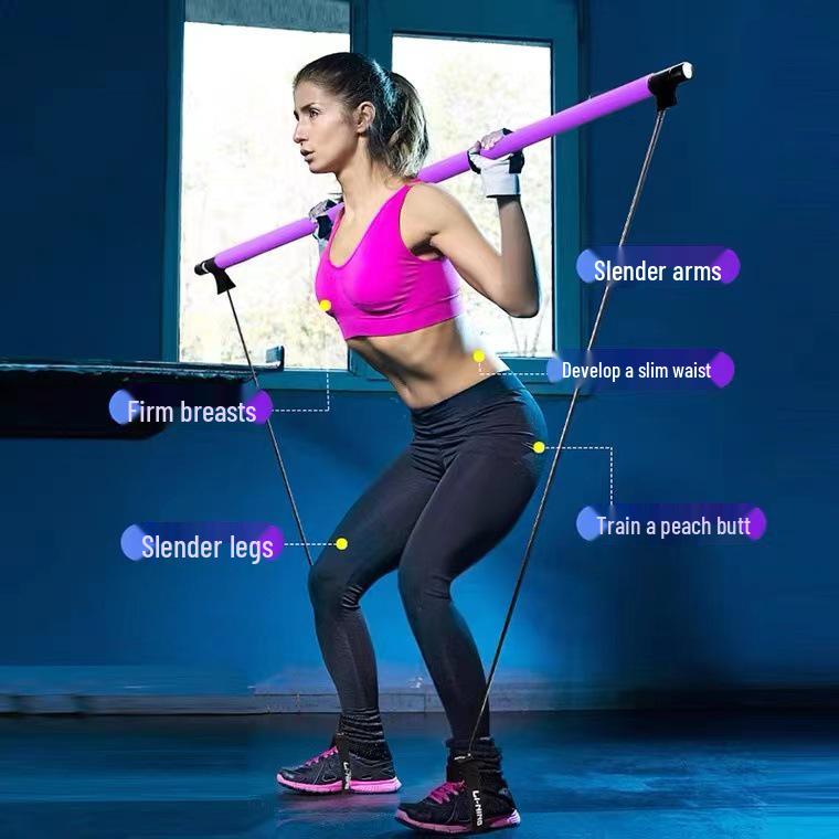 Multifunctional Pilates Bar: Home Fitness Yoga Equipment with Resistance Band for Elastic Exercise & Butt Lift