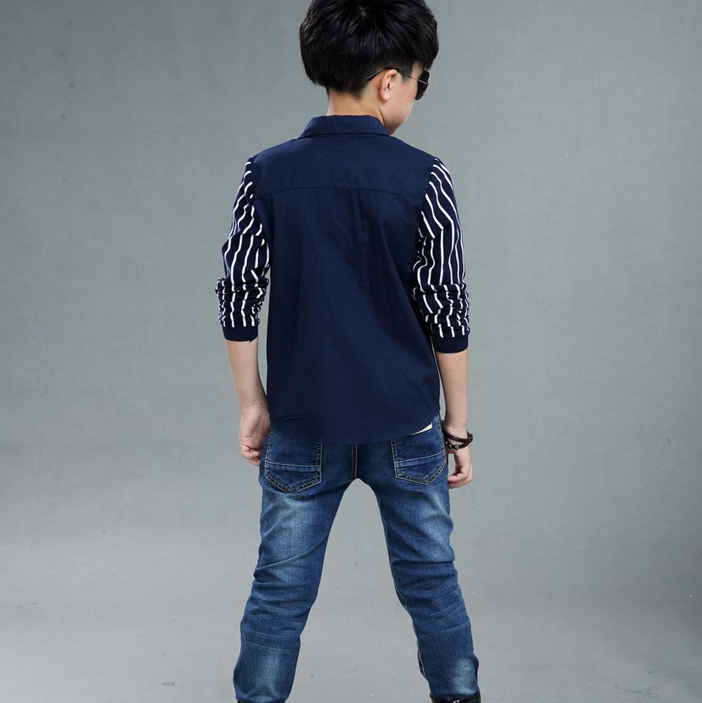 Boys Fall Long Sleeve Shirt Middle and Big Boys Striped Casual Cotton Top
