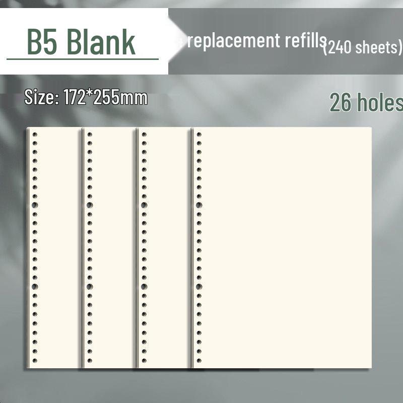 B5 Loose-Leaf Notebook Refill with 26-Hole and A5 Detachable Loose-Leaf Paper, 20-Hole Horizontal Line Grid for Exam Prep.