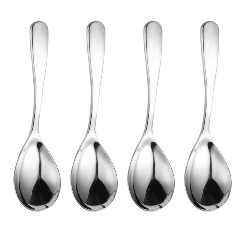 4Pcs Stainless Steel Thick Soup Spoons Round Soup Spoon Thick Serving Spoons Cooking Kitchen Utensils Dishwasher Safe