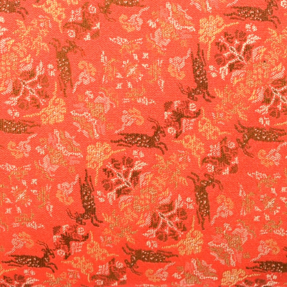 Okadaen Sukiya Bag, a Japanese-style Tea Ceremony Bag for Women, Made of Pure Silk with a Goat and Flower Design, and a Zippered Back.