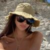 Ladies' Denim Drawstring Torn Edge Bucket Hat, Sun Resistant Outdoor Hiking Hat, Adjustable, Fashionable Daily Travel Headwear