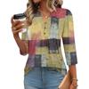 Women’s Fashion Loose Fit Three Quarter Sleeve Top with Button and Geometric Print for Casual or Daily Wear