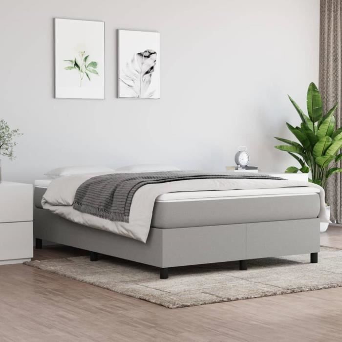 3144415 vidaXL Lit à sommier tapissier avec matelas Gris clair 140x190cm Tissu