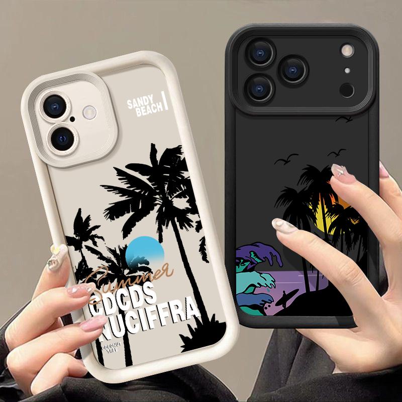 Custodia Creativa con Motivo Tramonto Cocco per iPhone 17 Pro Max 17e 16e Cover Bumper Morbida in Silicone Antiurto per iPhone 16 15 14 13 Pro Max 11