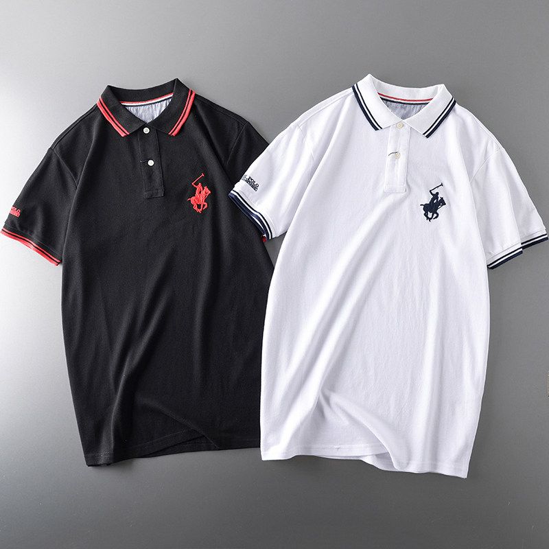 Export Tail Single Cut Label Summer American Pure Cotton Embroidery Short Sleeve T-Shirt Men's Polo Shirt Original Single Menswear T-shirt Tops