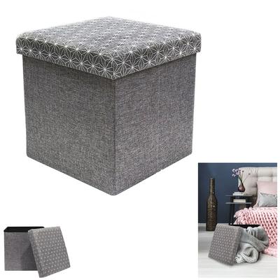 [R2386] - 'Boho' Gray White Storage Pouf Chest - 38x38x38 Cm