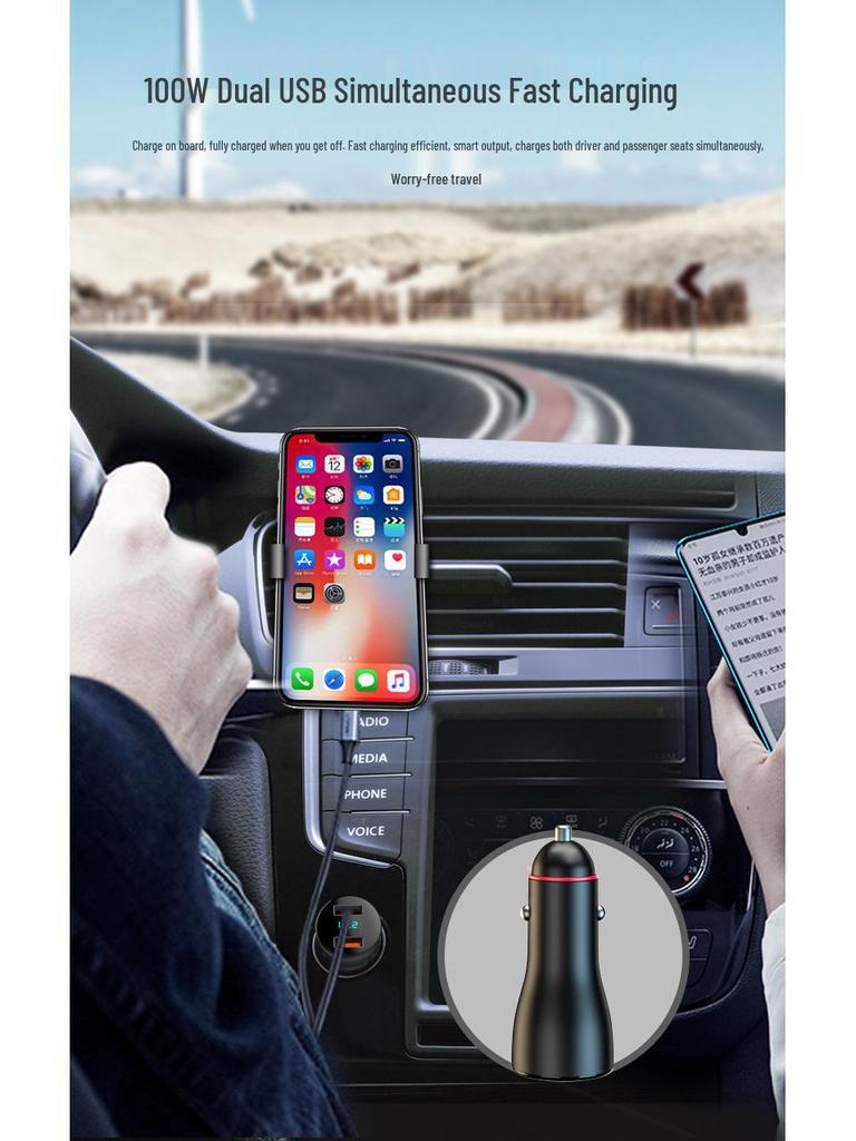 Dual USB Car Charger for Huawei - 66W Fast Charge, 100W Digital Display, Cigarette Lighter Adapter