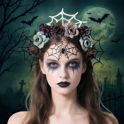 Halloween Decor Skull Head Headband Exaggerated Gothic Flower Hairband  Haunted House