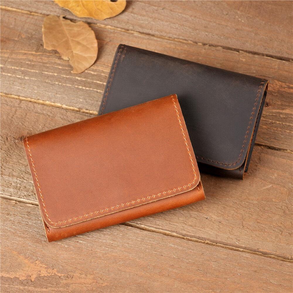 Durable Crazy Horse Real Leather Card Pouch Mens Credit Card Slim Simple Money Wallets