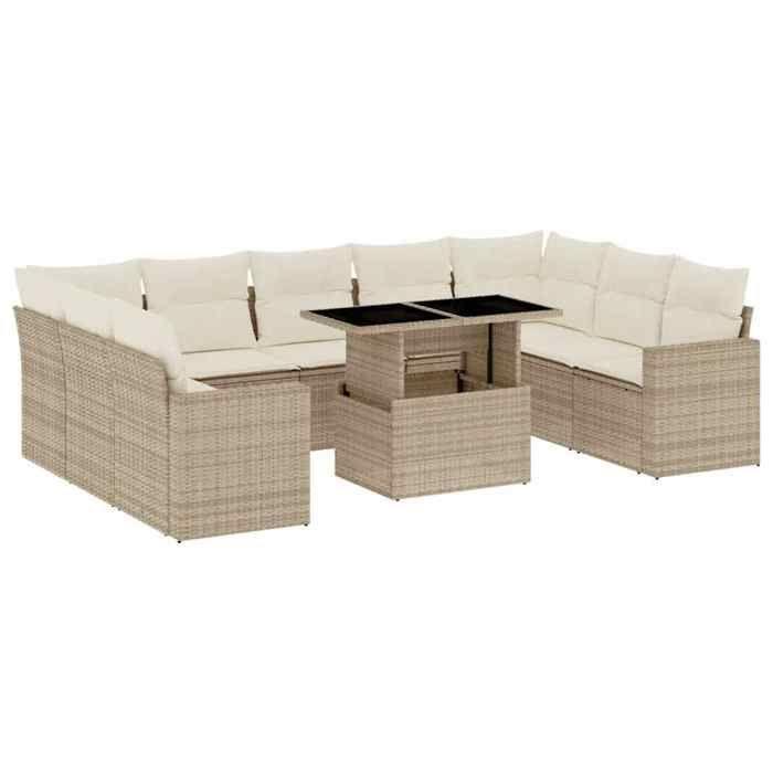 VidaXL Salon de jardin avec coussins 10 pcs beige résine tressée 3267478