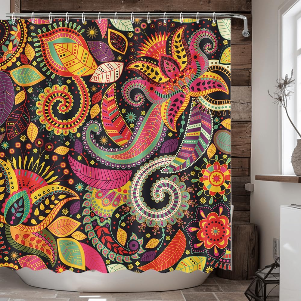 Paisley Boho Shower Curtain Mandala Indian Paisley Colorful Floral Shower Curtain for Bathroom Abstract Flower Art Bathtub Decor