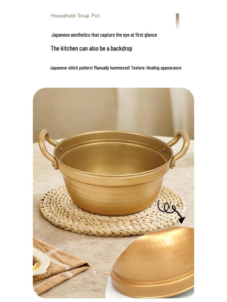 Aluminum Non-Stick Double Handle Soup Pot for One, Ideal for Cooking Noodles, Ramen, Hot Pot On Gas or Induction Stoves.